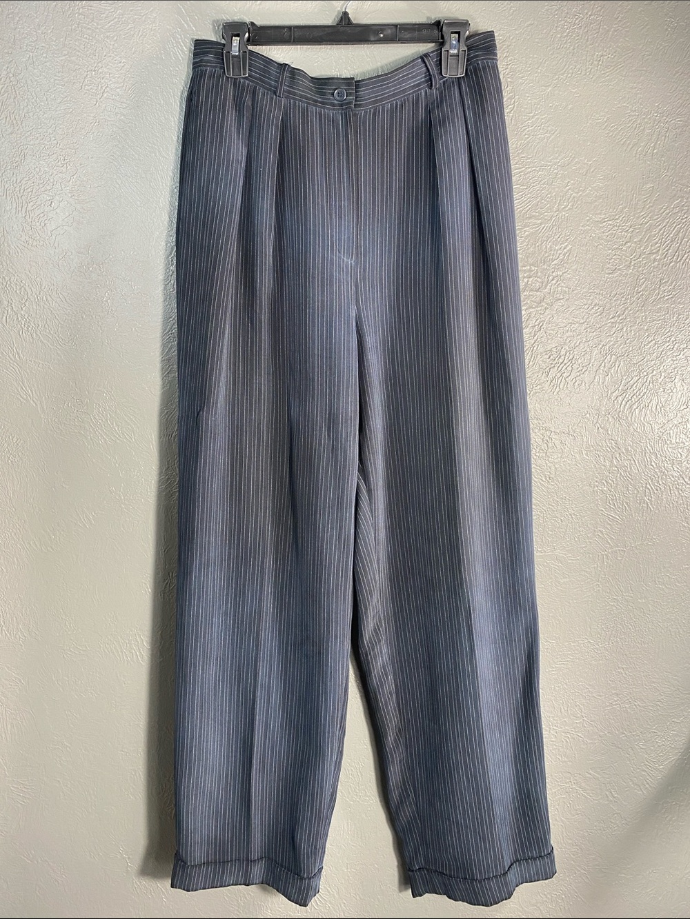 Lauren Ralph Lauren Pants Womens 14 100% Silk Pinstripe Wide Leg Trousers Gray